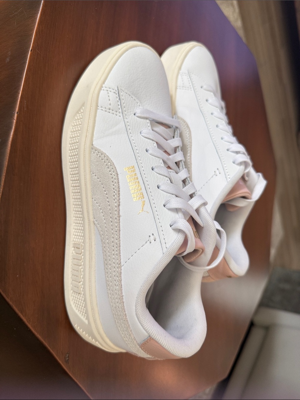 Puma Women's White Sneakers with Pale Pink Accents
